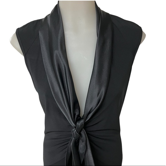ABS Allen Schwartz Dress SzM Satin Tie Sleeveless High Low V-Neck Sheath… - Picture 4 of 9